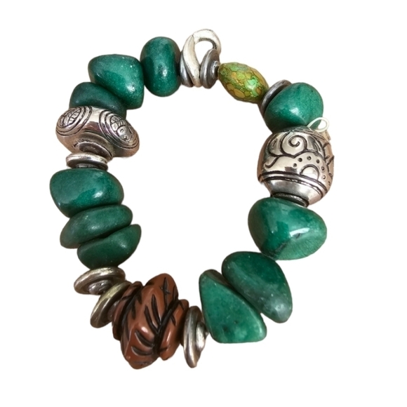 Bali Silver Plated Green Jasper Stone Bracelet - Picture 1 of 3